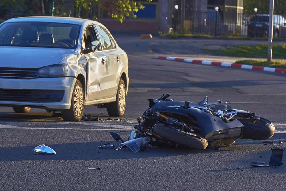 Motorcycle accident scene on an Ohio road
