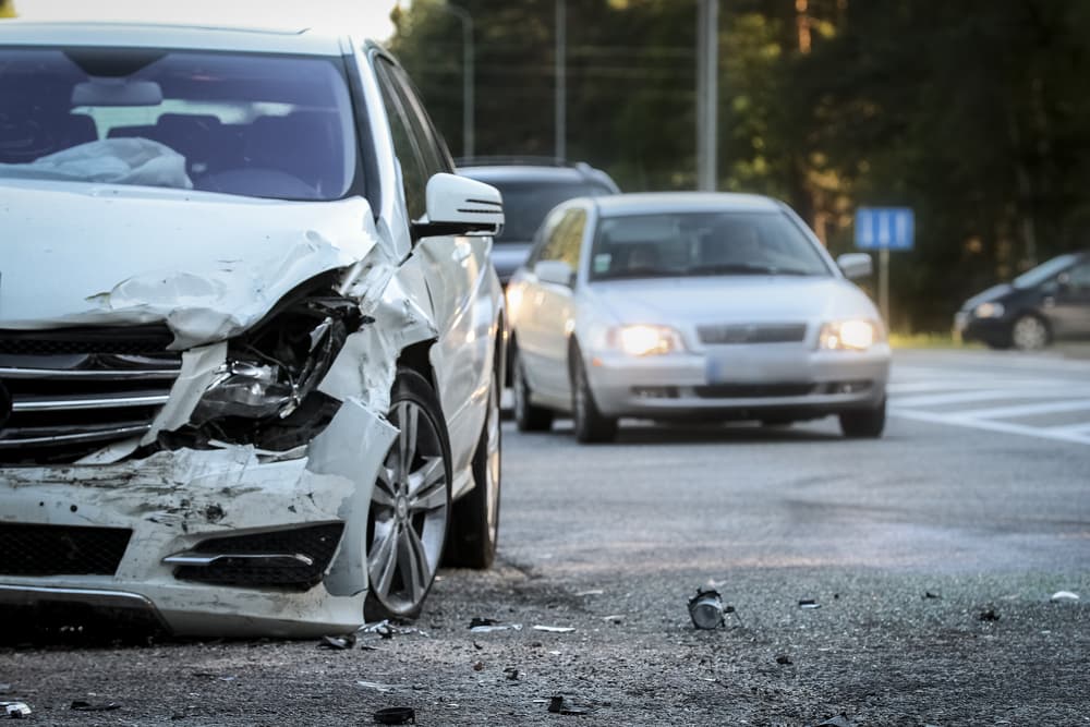 Damaged car on the road after an accident in Ohio